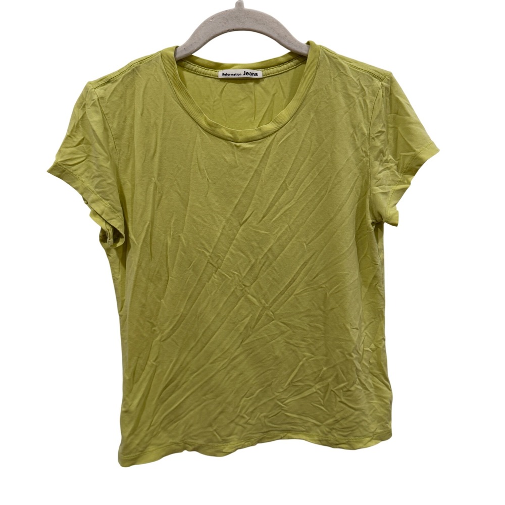 Reformation Jeans Lime Green Tencel Lyocell Short Sleeve Crewneck Tee‎ Shirt M